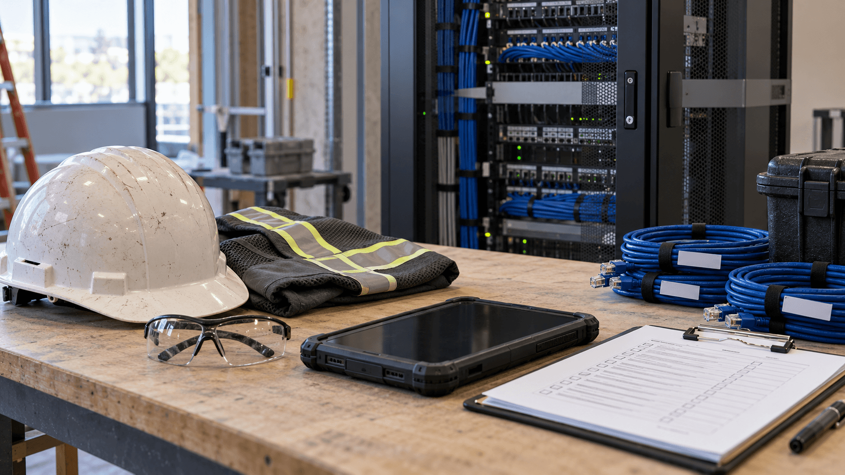 Safety equipment, a field tablet and documentation ready for professional closeout