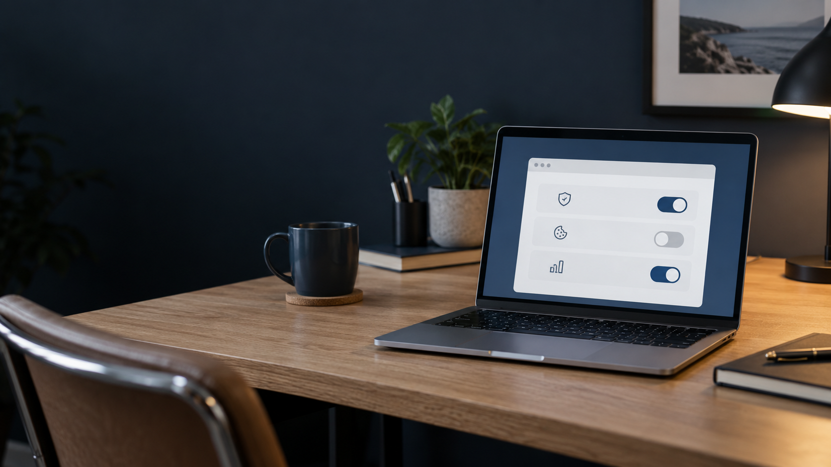 Illustrative laptop showing an abstract website preference panel