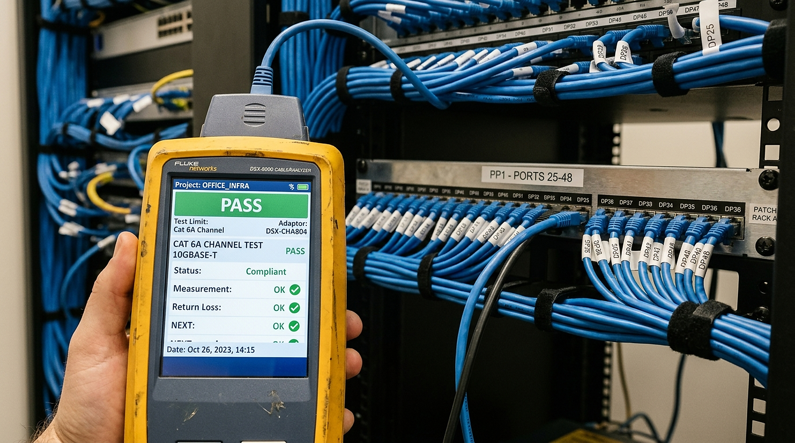 Illustrative cable certification at a patch panel