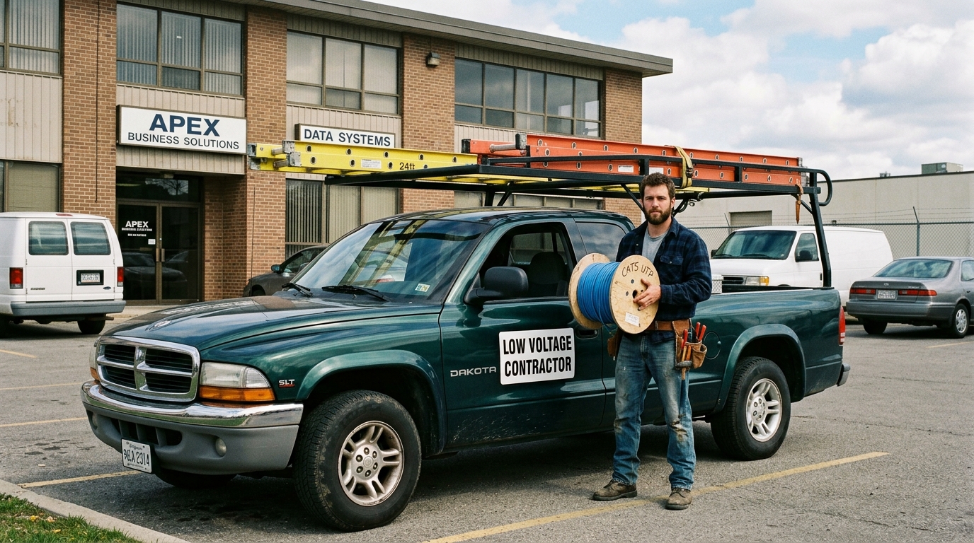 IpOctet founder with original green 1996 Dodge Dakota work truck and Cat5 cable spool